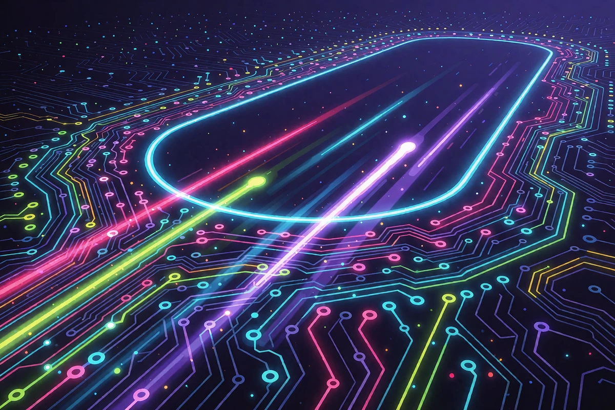 Neonowy tor wyścigowy z obwod&oacute;w drukowanych i pięcioma smugami światła - Weekly Race w Thrill Casino